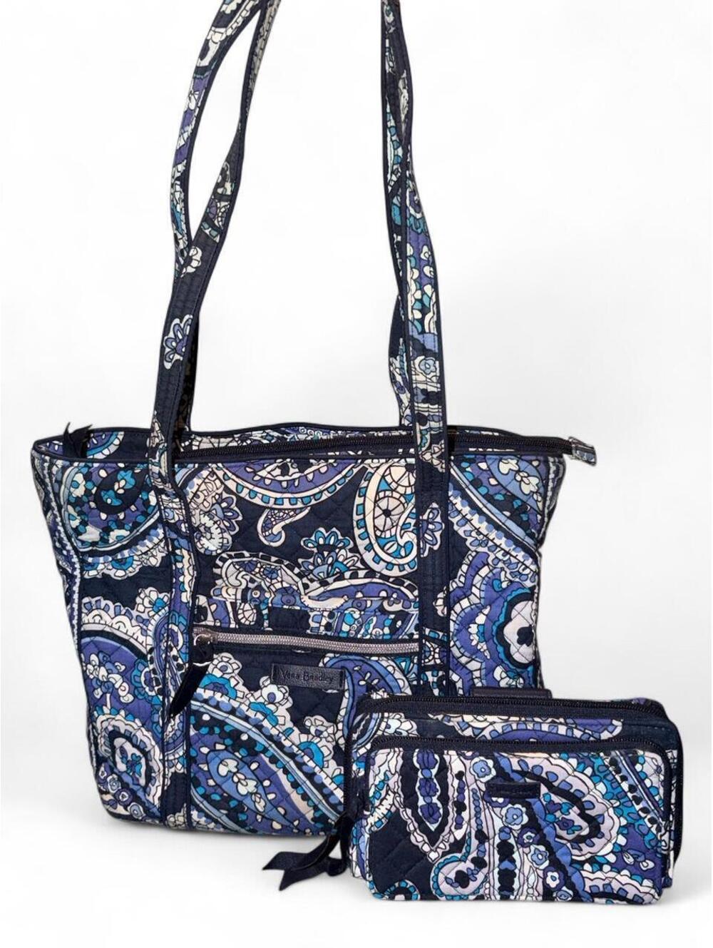 Vera Bradley Quilted Tote Bag & RFID Wallet Matching Set - Deep Night Paisley